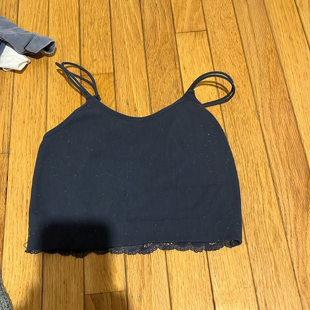 Ribbed lace navy blue crop top